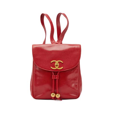 Chanel Vintage Red Caviar CC Backpack Gold Hardware, 1991 